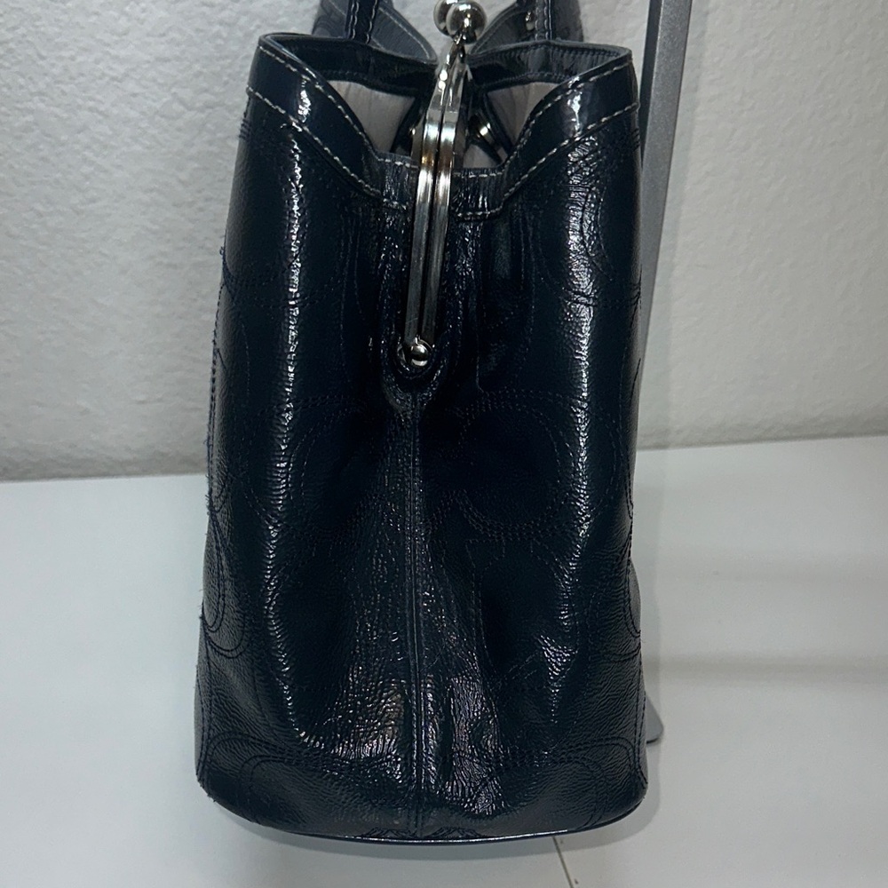 Coach Madison Navy Patent Leather Satchel Shoulder Bag - Picture 9 of 15